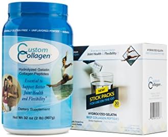 Custom Collagen 2 Item Bundle Pack - NEW Beef Collagen Peptides Stick Packs Plus 2 lb Jar Hydrolyzed Gelatin | Beef Collagen Peptides - Pasture Raised - Kosher - Unflavored