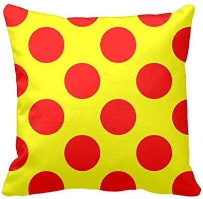 Home Decorative Square Custom Throw Pillow Cover polka Dots Red And Yellow 18 X 18Inches Cotton Comfortable Throw Pillowcase