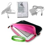 Amazon Kindle 2 Accessories Kit: Jet Black with Hot Pink Carrying Sleeve With Extra Pocket + Kindle Car Charger + Custom Cut Kindle 2 Screen Protector + Kindle Wall Charger + A Live*Laugh*Love Wrist Band!!!