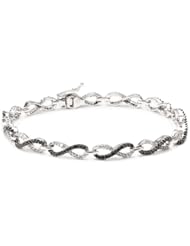 10k White Gold Black and White Diamond Infinity Bracelet (1 1/2 cttw), 7"