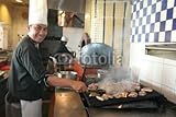 IMAGE OF Wallmonkeys Peel and Stick Wall Decals - Chef Grilling Beef Steaks at Work and Smiling - 60