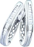 10K White Gold Channel Set Baguette White Diamonds U Shape Huggies Earrings (0.25 cttw G - H Color I1 - I2 Clarity)