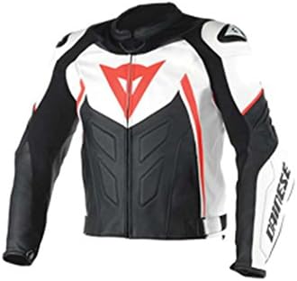 Dainese Avro D1 Adult Tutu Cowhide Leather Jacket, White/Black/Fluo-Red, EUR-60/US-50