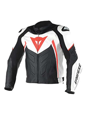 Dainese Avro D1 Adult Tutu Cowhide Leather Jacket, White/Black/Fluo-Red, EUR-60/US-50