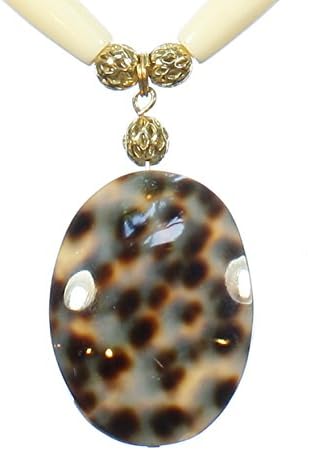 Brown and Ivory Spotted Tiger Cowrie Shell Pendant Necklace, Goldtone, 23 Inches, "Spot the Tiger"