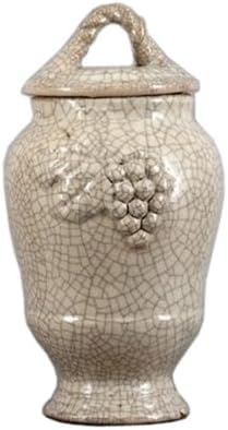 Beige Crackle Majolica Pattern Medium Grape Jar with Lid, 7 x 7 x 13 (in.)