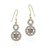 18k Gold Over Sterling Silver Amethyst Flower Diamond Accent Graduating Double Circle Earrings