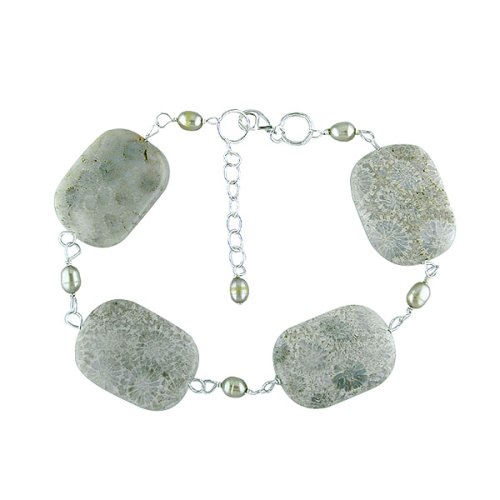 Sterling Silver Genuine Fossil Stone Bracelet