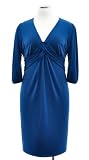Laundry Aegean Blue Ruched Pleated V-Neckline 3/4 Sleeve Slip On Cocktail Dress