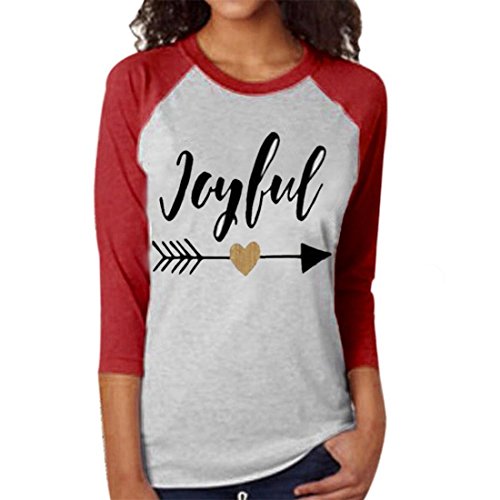 Fineshow Women Joyful Three Quarter Sleeve T-shirt Blouse Tops Tee Clothes (M, Red)