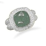 Large Square Emerald Silver Ring with CZ Edge