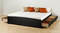 Contemporary Black Finish King Size Platform Storage Bed