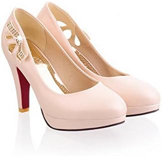Maymeenth Girls Closed Toe Pointed Toe High Heel PU Soft Material Solid Pumps, Beige, 5 B(M) US