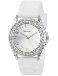 Geneva Womens 2364_Silv/white-GEN  Cubic Zirconia Accented Silicone Link Watch