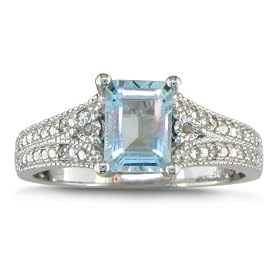 Sterling Silver Aquamarine and Diamond Ring (1 1/2 cttw): Jewelry