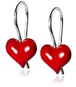 Sterling Silver Red Enamel Heart Earrings