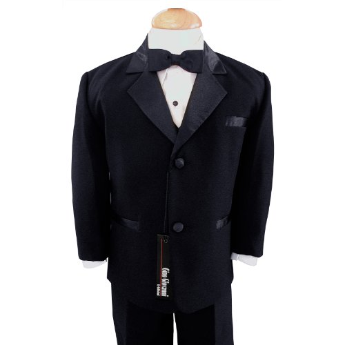 Kids Boys 5 Piece Deluxe Black Tuxedo Suit All Sizes Baby to