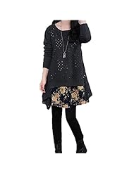 Spring Winter Round Neck Sweater Knee Length Long Sleeves Cotton/Linen  Dress