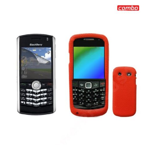 Blackberry pearl 9100 Combo Red Premium Feel Silicon Skin Case Faceplate Cover + LCD Screen Protector for Blackberry pearl 9100
