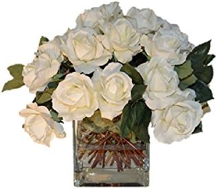 The French Bee Watergarden Collection White Roses Cube Vase, Large