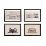 Wood Framed Set of 4 Plaques with Vintage Prints