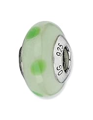 Sterling Silver Reflections Lt Green with Green Dots Italian Murano Bead