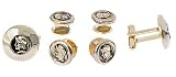 Gold plated cufflinks and shirt stud set with blackened central accent with presentation box