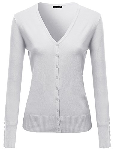Basic solid v neck sweater cardigans white size l