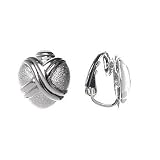 Image of Sterling Silver Heart Swirl Deisign Cross Center Rough and High Polish Clip On Earrings