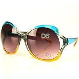 Heart Crystals Retro 2 Tone Oversized Sunglasses Turquoise Blue & Orange Frame with Smoke Lens