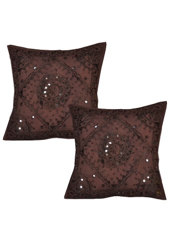 Imagen principal de Cushion Covers Hecho a mano con tamaño de trabajo de bordado y del espejo de 16 x 16 pulgadas Juego de 2 piezas