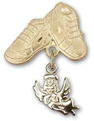 Gold Filled Baby Badge with Guardian Angel Charm and Baby Boots Pin