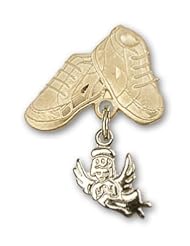 14kt Gold Baby Badge with Guardian Angel Charm and Baby Boots Pin