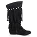 Refresh JOLIN-06 Women's Fringe Studded Flat Heel Zipper Under Knee High Boots