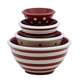Ronnie's Terramoto Ceramic, 4-Piece Mixing Bowl Set, 4qt, 2qt, 1qt, Small Bowl, Stripes & Polka Dots, Brown
