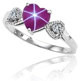 CandyGem 10k Gold Lab Created Heart Shape Star Ruby and Diamond Ring