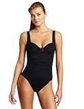 Calvin Klein Women's Solid Shirred One Piece Swimsuit, Black, 4