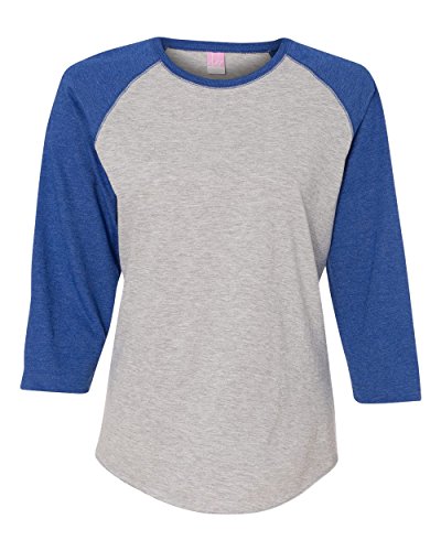 LAT Apparel Ladies 100% Cotton Baseball Jersey Tee [X Small] Vintage Heather/ Vintage Royal Blue Short Sleeve T-Shirt