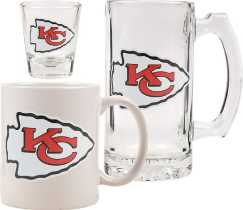Kansas City Chiefs Glassware Set: 3D Logo Tankard, Coffee Mug, Shot Glass