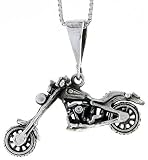 Sterling Silver Motorcycle (Harley Davidson Type) Pendant, 1 1/4 in. (32mm) wide