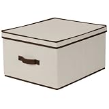 Household Essentials Jumbo Natural Canvas Storage Box, Brown Trim