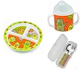 Sugarbooger Divided Plate, Sippy Cup, and Silverware Set-Hungry Monsters