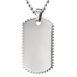 Stainless Steel Men's Dog Tag With Ridged Edges on a 24 Inch Chain