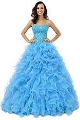 Organza/Satin Sweetheart  Sequined Open-Back Crystal Pleated   Lace-Up Crystals Beaded  Ball Gown Quinceanera Dress  With Rhinestones and Ruffles