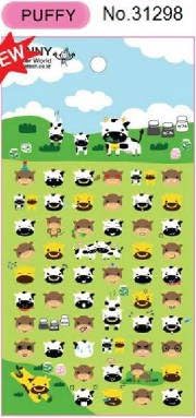 Kawaii Cow Soft & Raised Puffy Sticker, 2 Sheets, #31298