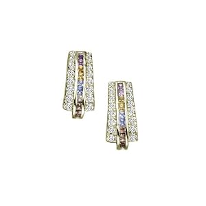 Immaculate Eye Catch Rectangle Sterling Silver Earings With Multi Color CZ