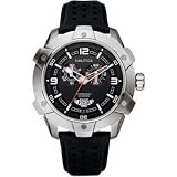 Gents Chrono Black Dial Black Leather Strap Watch