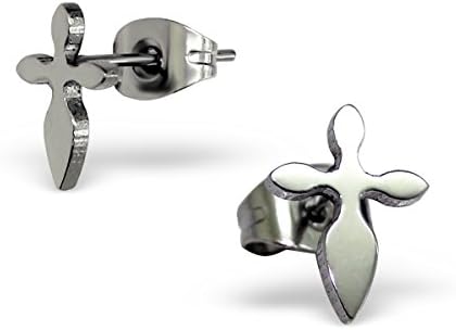 Cross Dagger Stud Polished 316L Surgical Stainless Steel Hypoallergenic Earrings 7 x 10mm