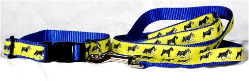 Designer Miniature Schnauzer Dog Leash - Yellow Miniature Schnauzer Leash - Four Feet Long - Made in USA