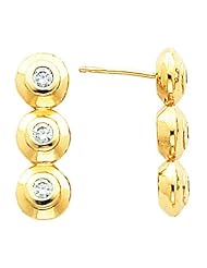 14K Yellow Gold Three-Stone Diamond Earrings - 1.00 Ct. -- LIFETIME WARRANTY